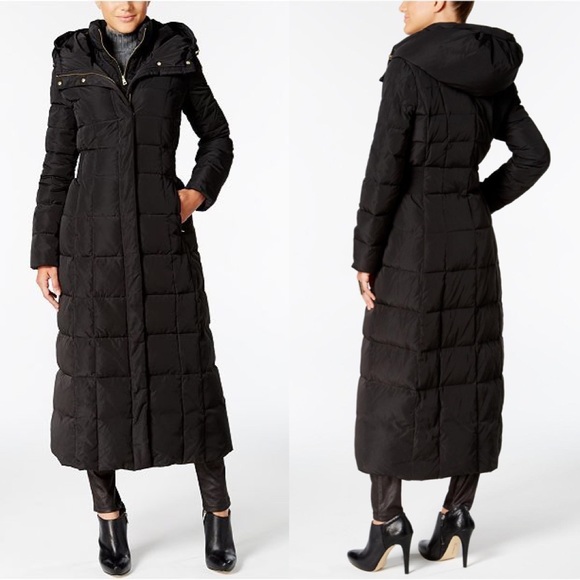 COLE HAAN Signature Long Quilted Black Jacket